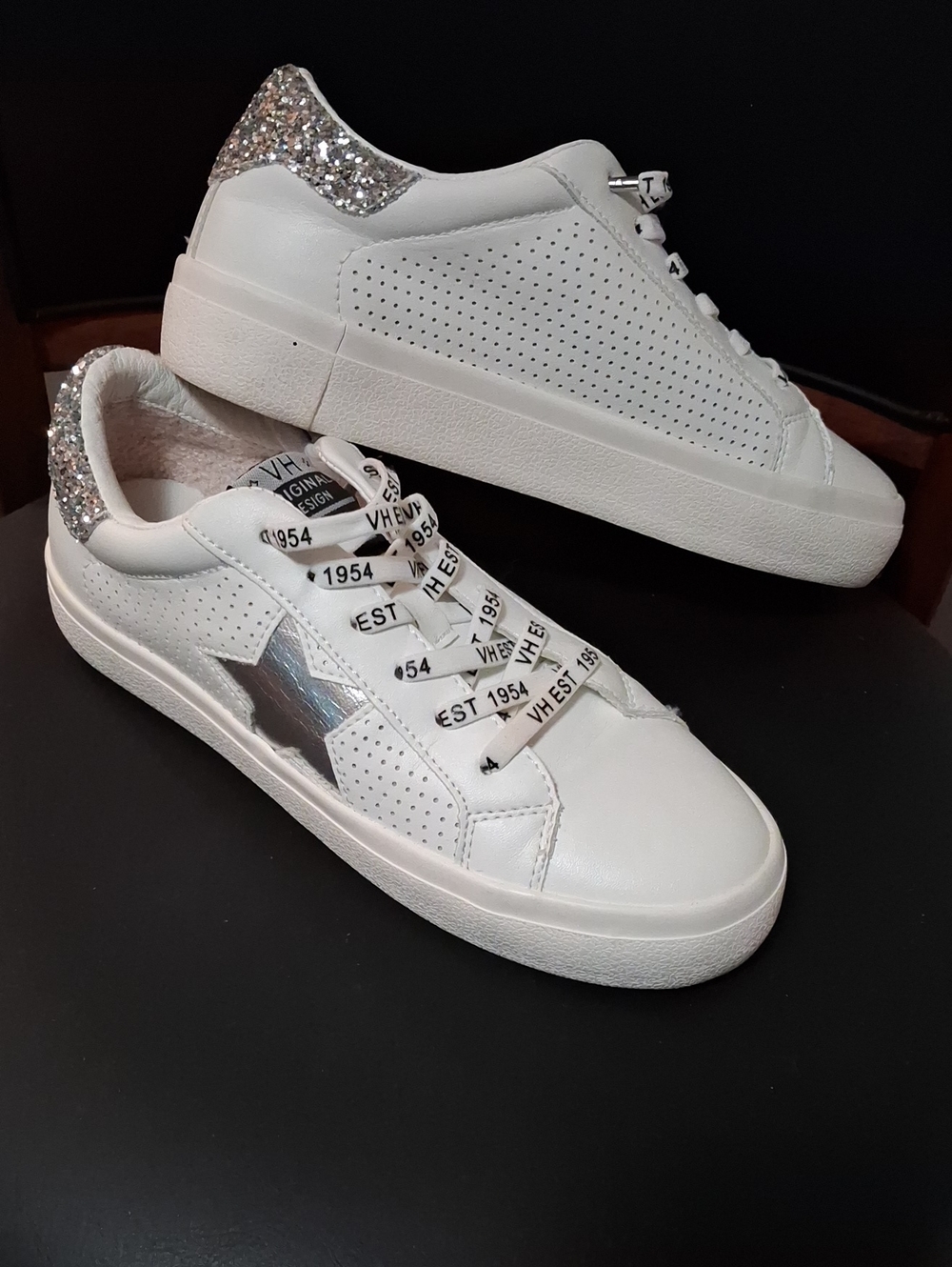 White VH Original Low-Top Sneakers with Silver Glitter Heel